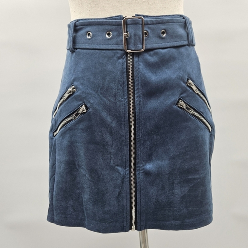 Honey Punch Blue Microfiber Suede Belted Mini Skirt Size Small